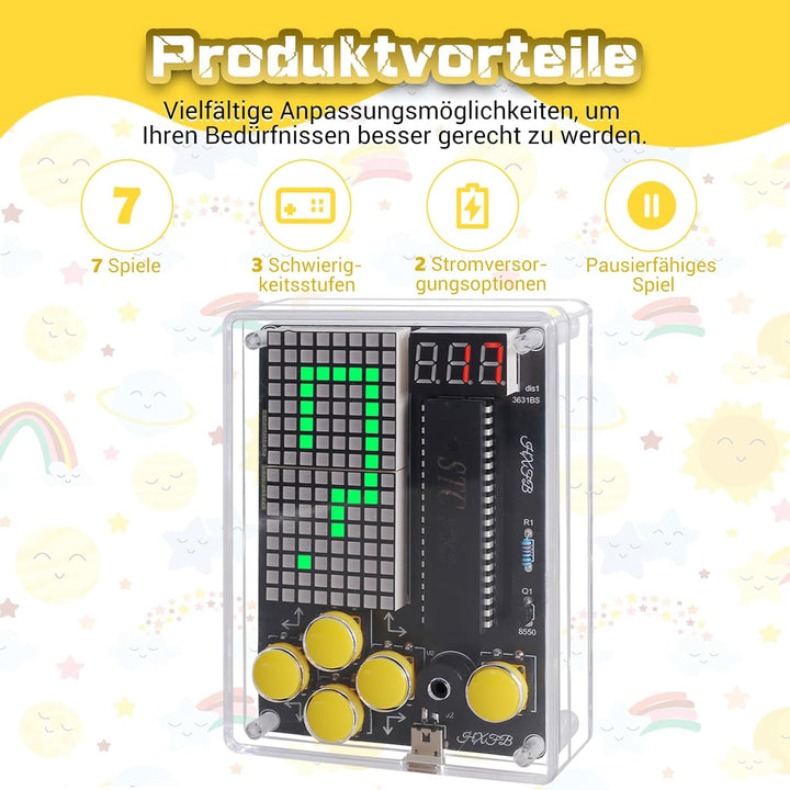 7 in 1 Spielekonsole Löten Bausatz, BANRIA 7 Spielearten Handheld Game Console Lötprojekt Kit mit Ve