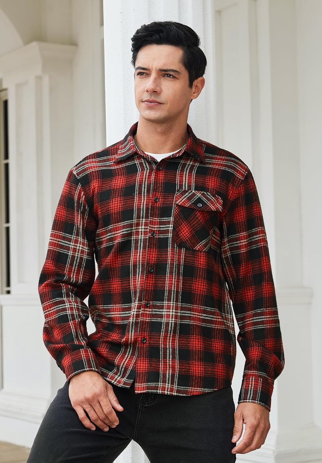 HISDERN Flanellhemd Herren Karierte Hemden Herren Langarm Button Down Baumwolle Holzfällerhemd Regul