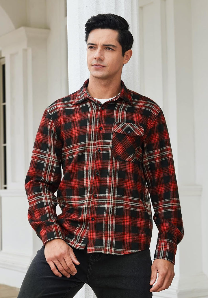 HISDERN Flanellhemd Herren Karierte Hemden Herren Langarm Button Down Baumwolle Holzfällerhemd Regul