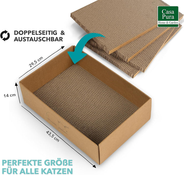 casa pura Katzenkratzbox Tiger mit 5 Kratzbrettern - 43,5 x 29,5 x 14 cm - Doppelseitige Kratzpappe