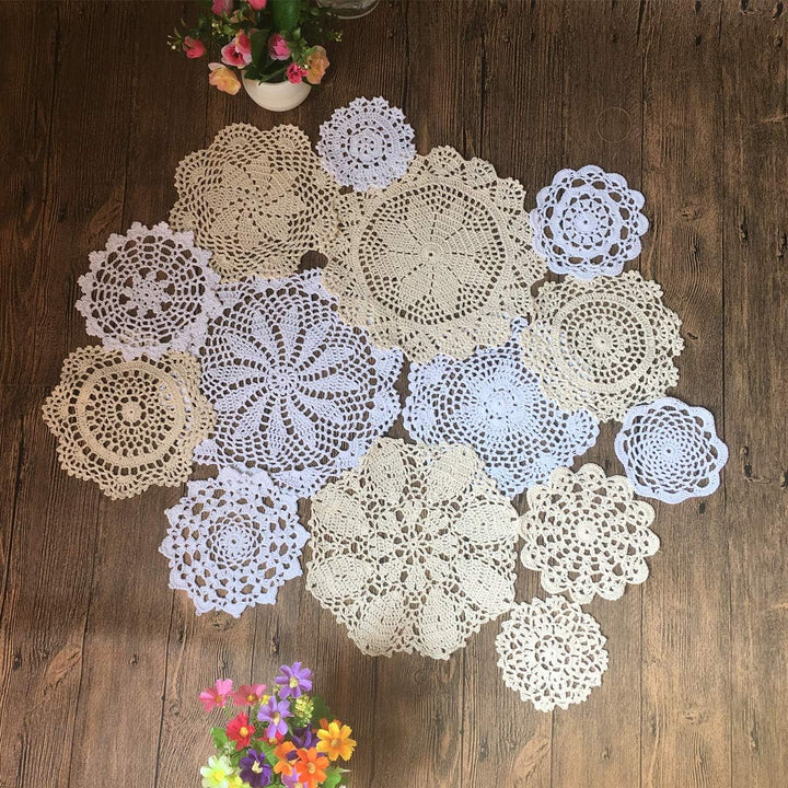 MINDPLUS Set mit 14 Handgehäkelten Deckchen Baumwolle Gehäkelte Spitzen Deckchen Tischset 10-25 cm R