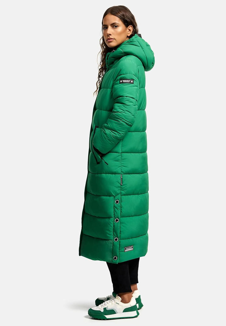 Navahoo Damen Wintermantel Warmer Steppmantel lang mit Abnehmbarer Kapuze Isalie XS-XXL XXL Smaragd