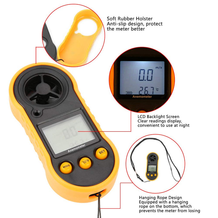 Digitaler Windmesser, GM818 LCD Handwindgeschwindigkeitsmesser zur Messung der Luftgeschwindigkeit v