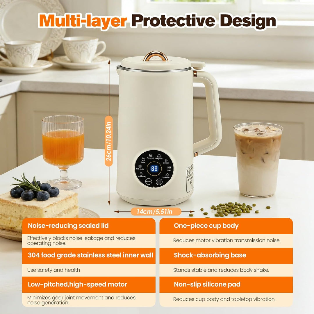 Nussmilchmaschine, 1000ML 8-in-1 Sojamilch Maschine, Automatische Warmhaltefunktion & Selbstreinigun