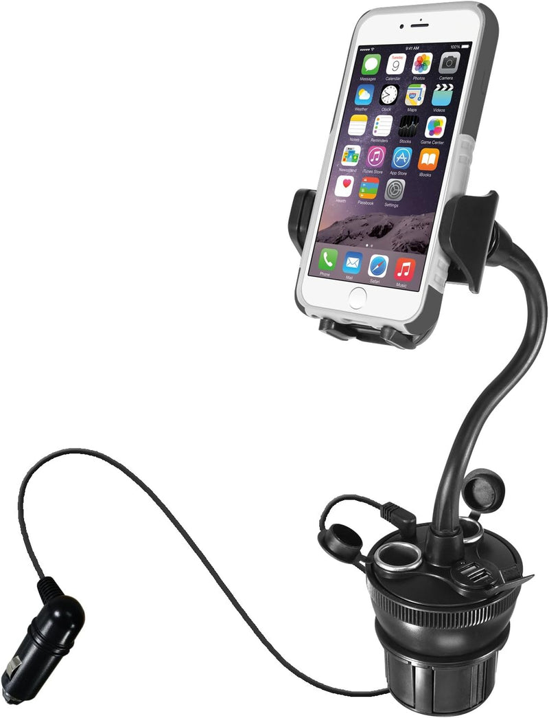 Macally MCUPPOWER 20 cm extralange einstellbare Auto-Halterung für Becherhalter mit 2 USB-Ladegeräte