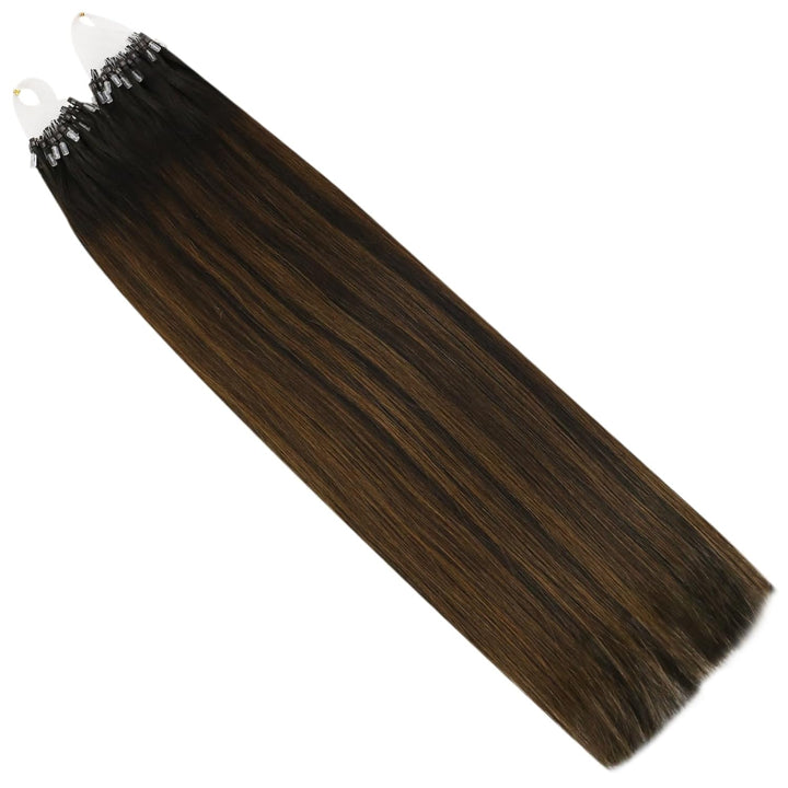 Ugeat Extensions Echthaar Micro Ring Balayage Braun 40 cm Microring Extensions Echthaar Ombre Dunkel