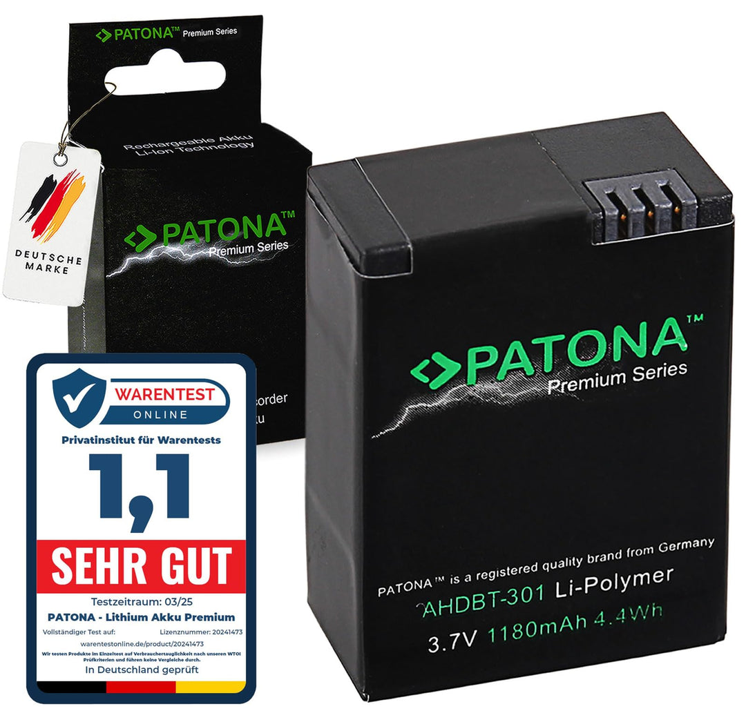 PATONA Premium Akku AHDBT-302 Kompatibel mit GoPro HD HERO3 Hero 3+ 1x Batterie, 1x Batterie