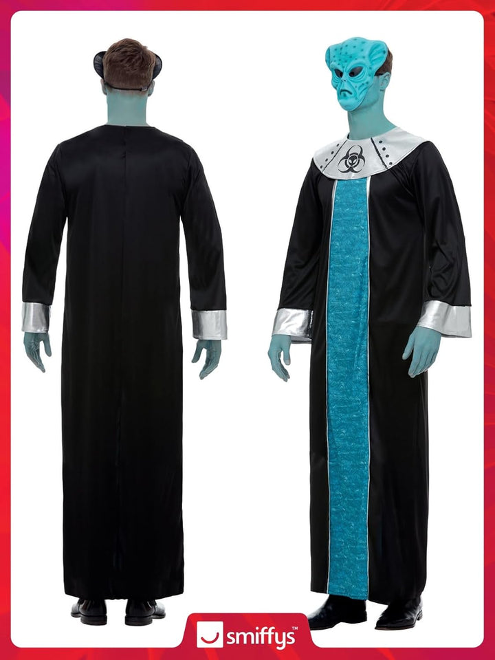 Smiffys Alien Prinz Kostüm Herren Blau mit Robe und Maske Herrenkostüm Large (Chest 42-44) Blau, Lar