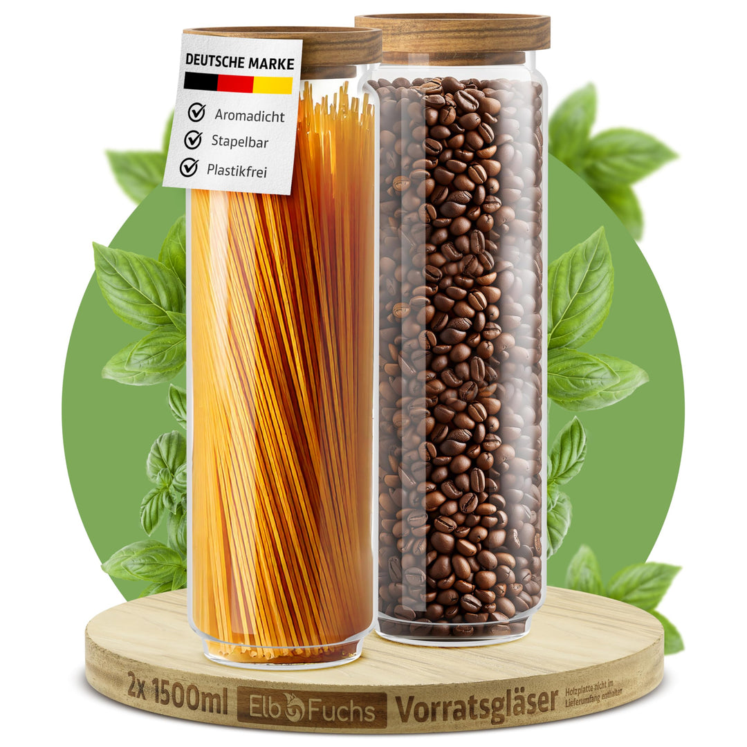ElbFuchs® Vorratsgläser mit Deckel luftdicht NEU | 2x 1500ml [BPA-FREI & MOTTENSICHER] Vorratsdosen