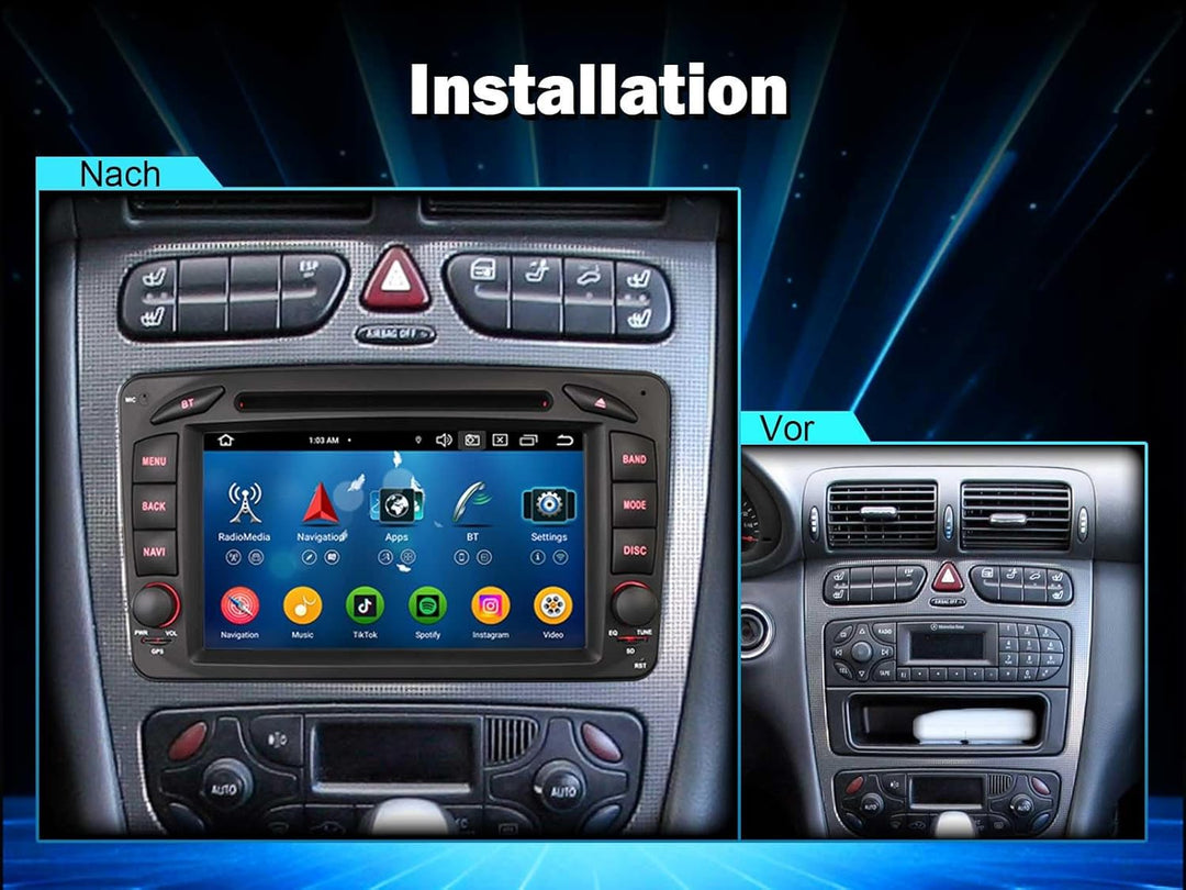 Erisin 7 Zoll 8-Kern 4GB+64GB Android 14 Autoradio Bluetooth GPS Navi für Mercedes W209 W203 A/C/G/C