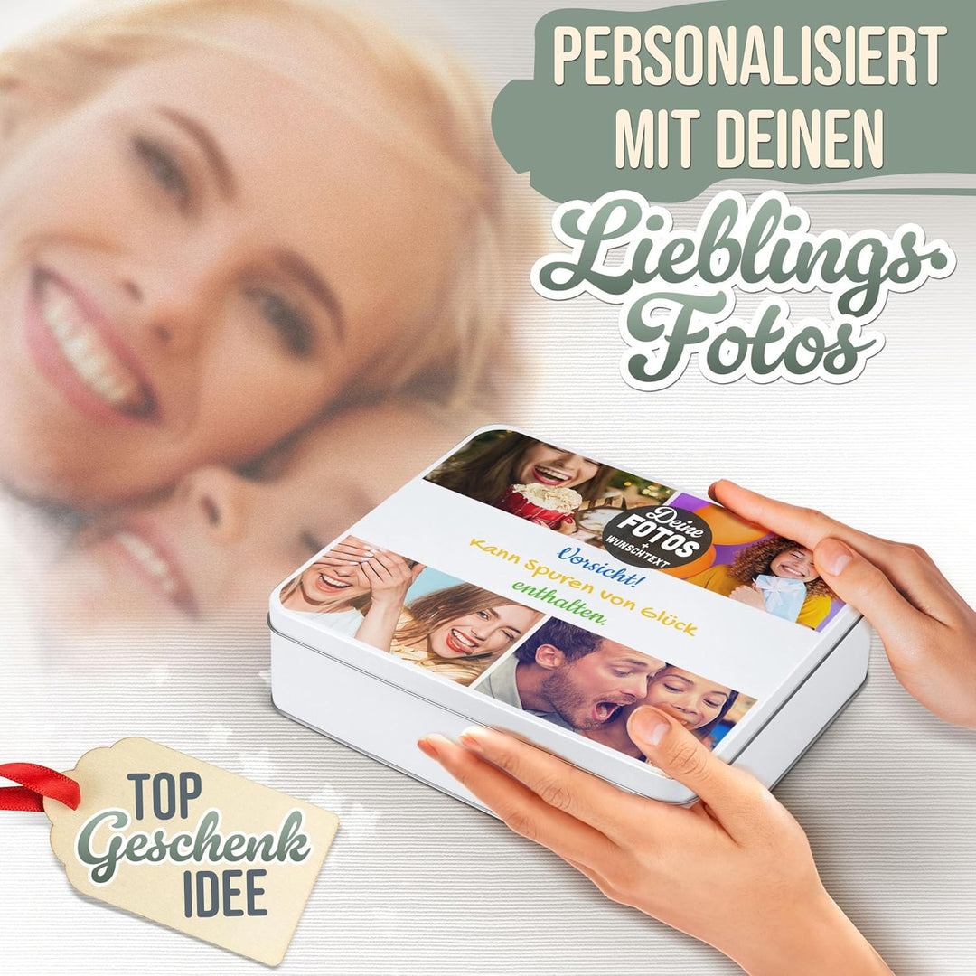 Print Royal PR Geschenkdose selbst gestalten mit 4 Fotos & 3 Zeilen Text - Blechdose bedrucken, Pers