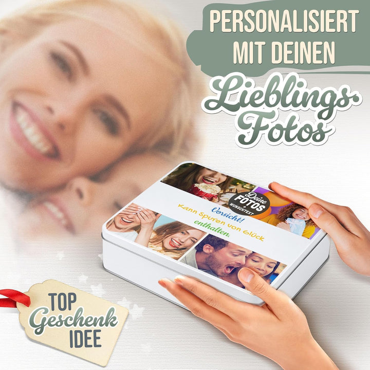 Print Royal PR Geschenkdose selbst gestalten mit 4 Fotos & 3 Zeilen Text - Blechdose bedrucken, Pers