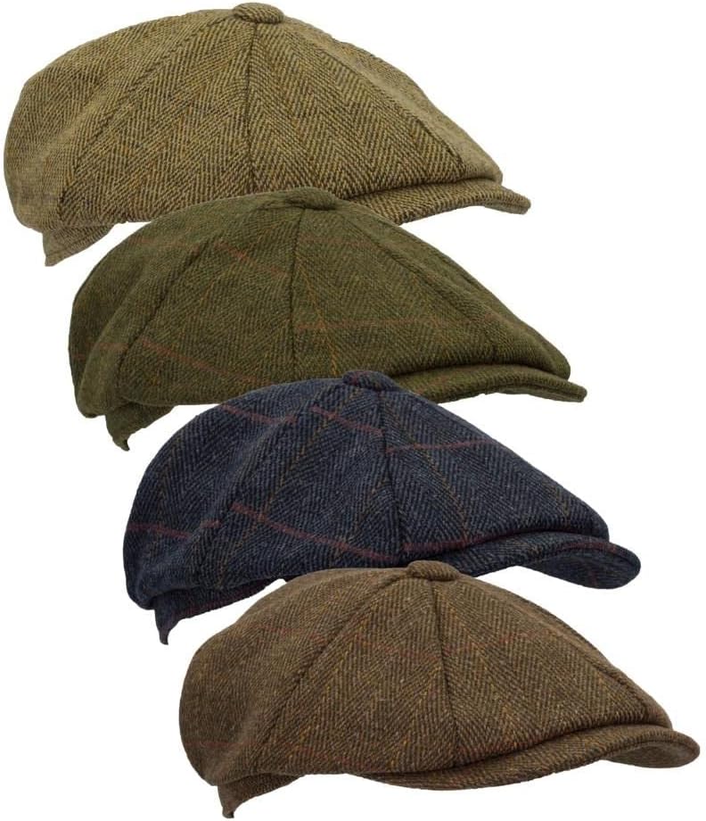 WALKER AND HAWKES - Unisex Bakerboy-Ballonmütze aus Tweed - 8-Panel-Konstruktion, Brauner Tweed