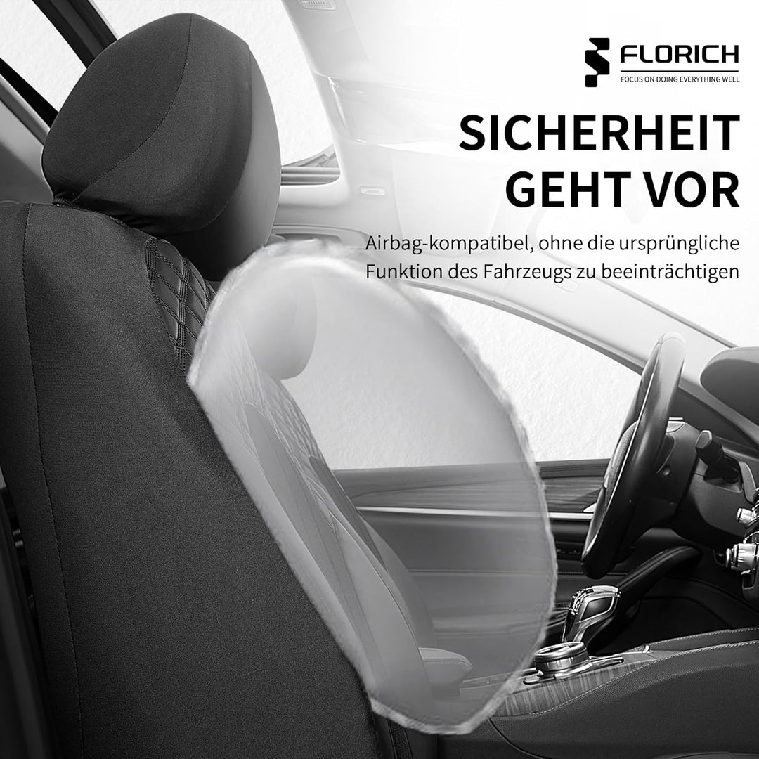 FLORICH Autositzbezüge Komplettset Vordersitzbezüge, PU Leder Air-Mesh Sitzbezüge Atmungsaktiver Sit