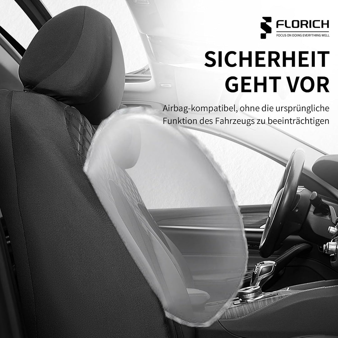 FLORICH Autositzbezüge Komplettset Vordersitzbezüge, PU Leder Air-Mesh Sitzbezüge Atmungsaktiver Sit