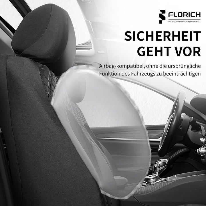 FLORICH Autositzbezüge Komplettset Vordersitzbezüge, PU Leder Air-Mesh Sitzbezüge Atmungsaktiver Sit