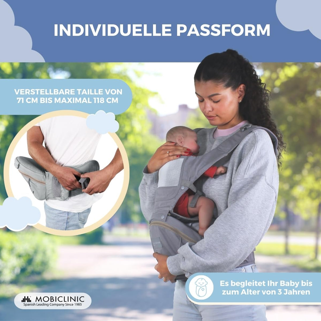 Mobiclinic® kids, Babytrage, 6 in 1, Moley, Mehrpositionale, Faltbar, Reissverschlusstasche, Flasche