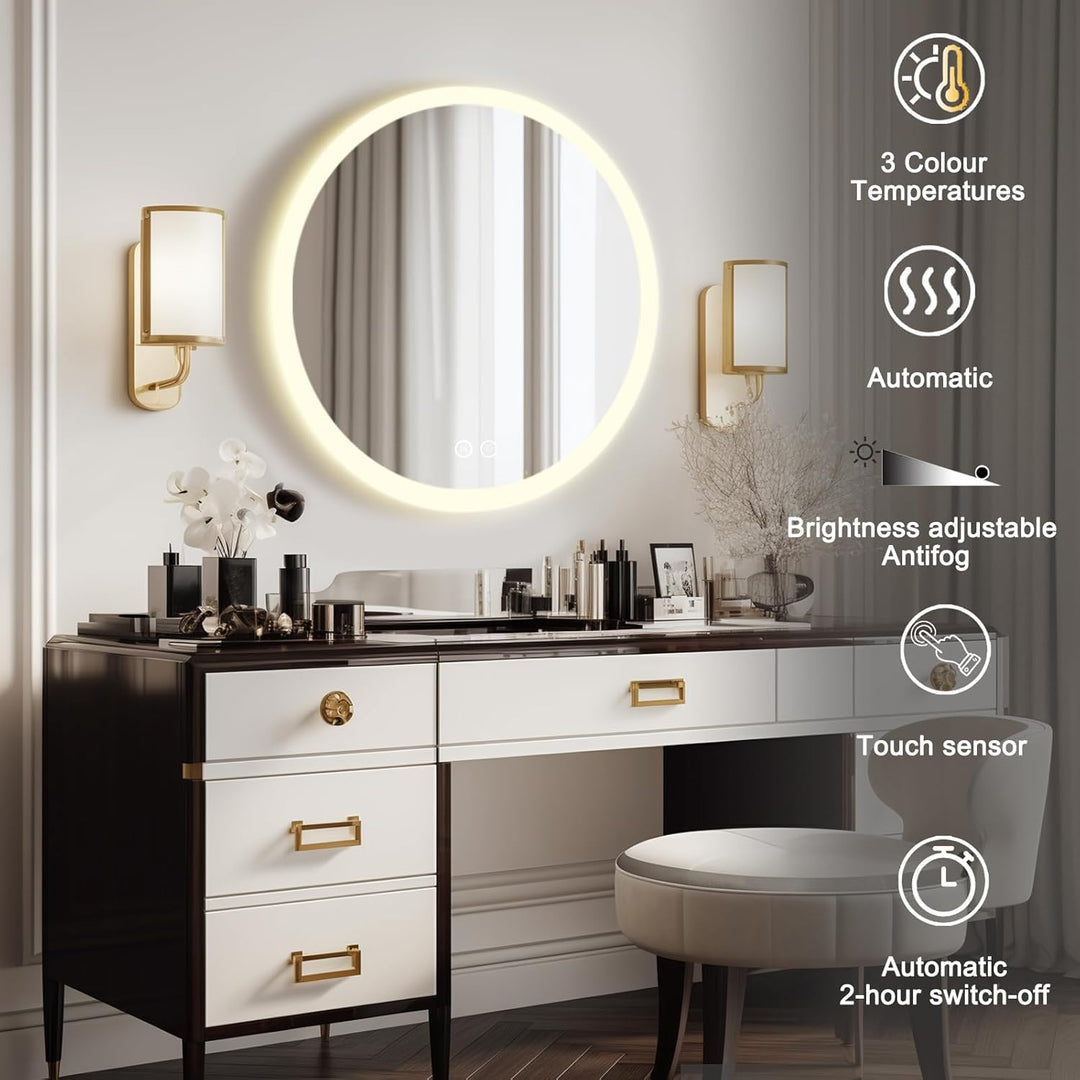 Habison Runder LED Badezimmerspiegel 70cm Bad Wandspiegel Acrylrahmen Lichtkreis Warmweiss/Kaltweiss