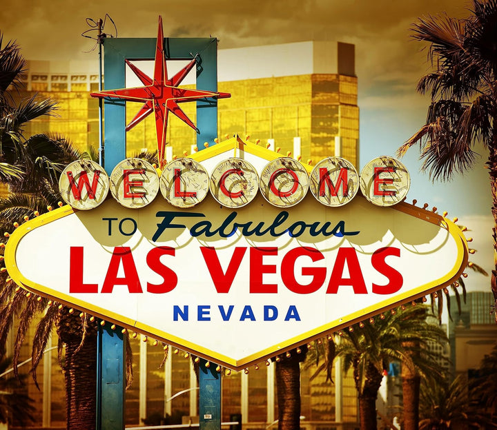 Las Vegas Ortseingangsschild Herdabdeckplatte & Spritzschutz aus Echtglas | Für Herd-Kochfelder | 60