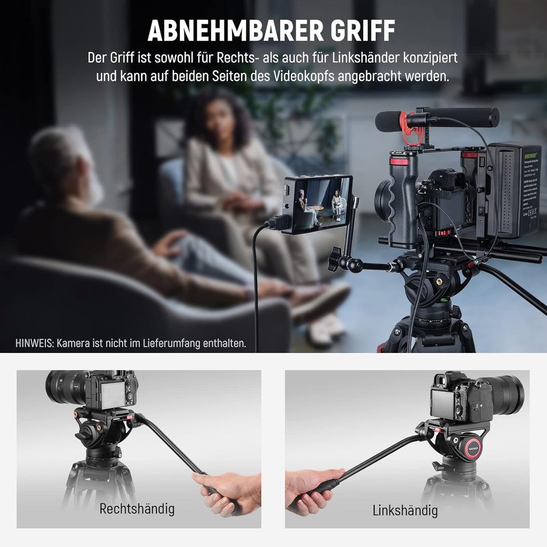 NEEWER 74" Videostativ mit Fluidkopf & Dämpfungsregelung, Aluminium Heavy Duty Kamerastativ Professi