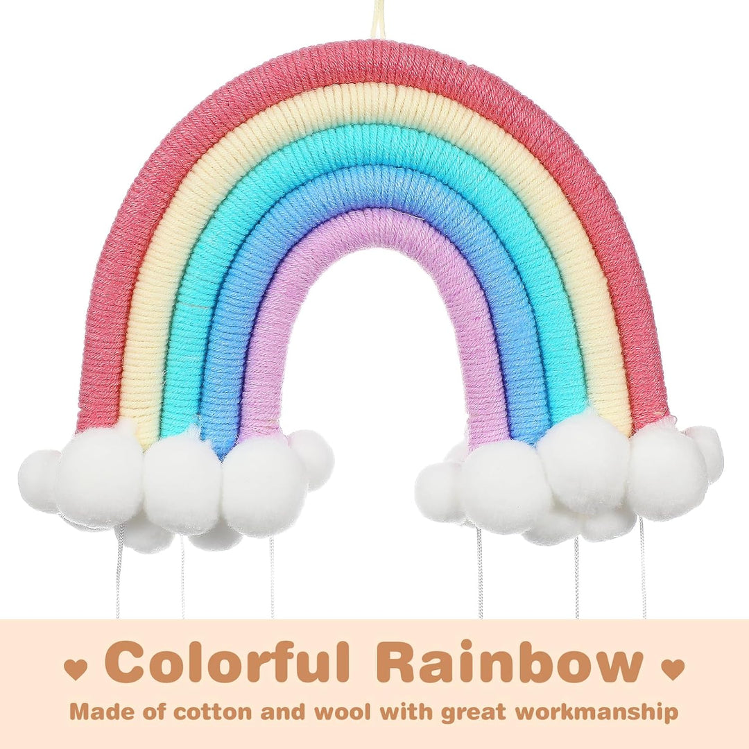 WINOMO Holz Baby Mobile Babybett Windspiele Hängende Wolken Regentropfen Makramee Regenbogen Boho Qu