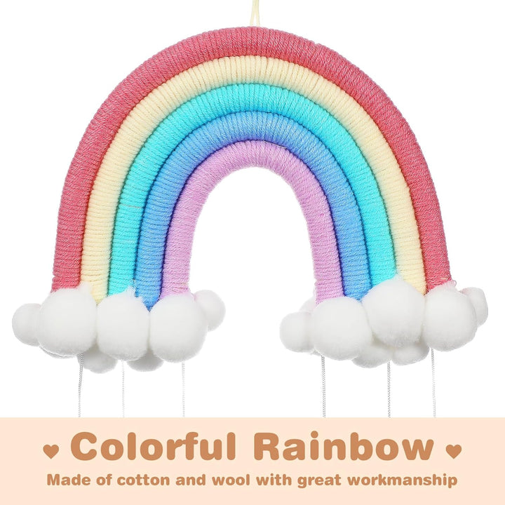 WINOMO Holz Baby Mobile Babybett Windspiele Hängende Wolken Regentropfen Makramee Regenbogen Boho Qu