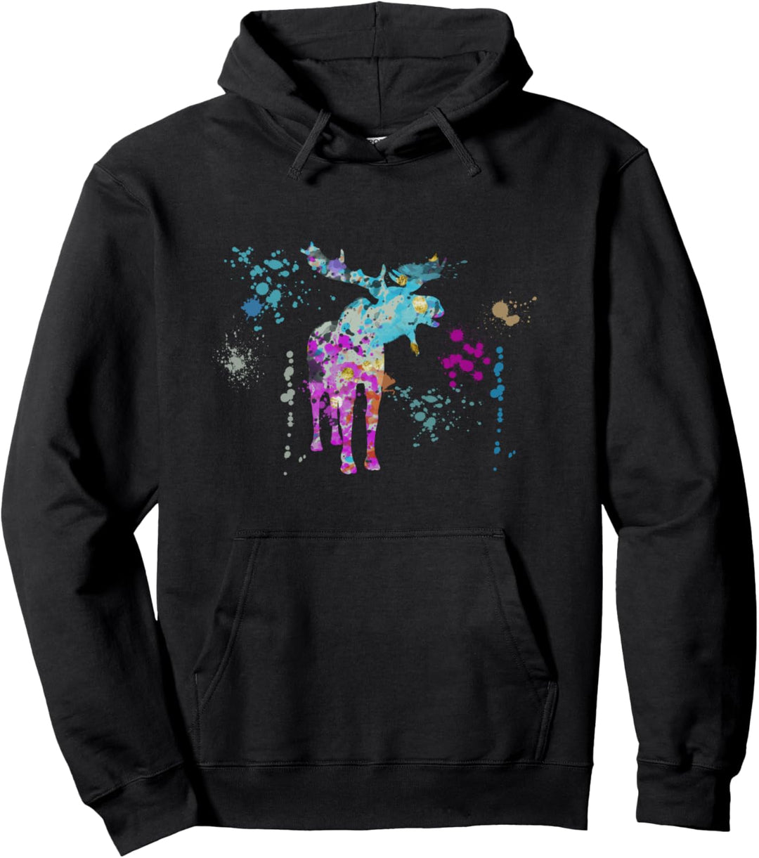 Elch bunte Aquarell-Silhouette Elche Pullover Hoodie