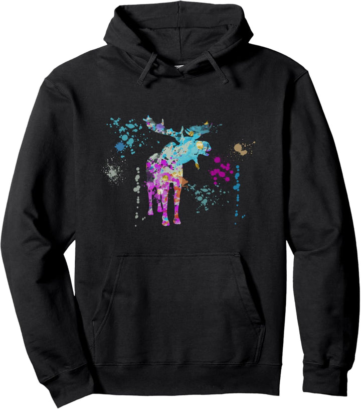 Elch bunte Aquarell-Silhouette Elche Pullover Hoodie