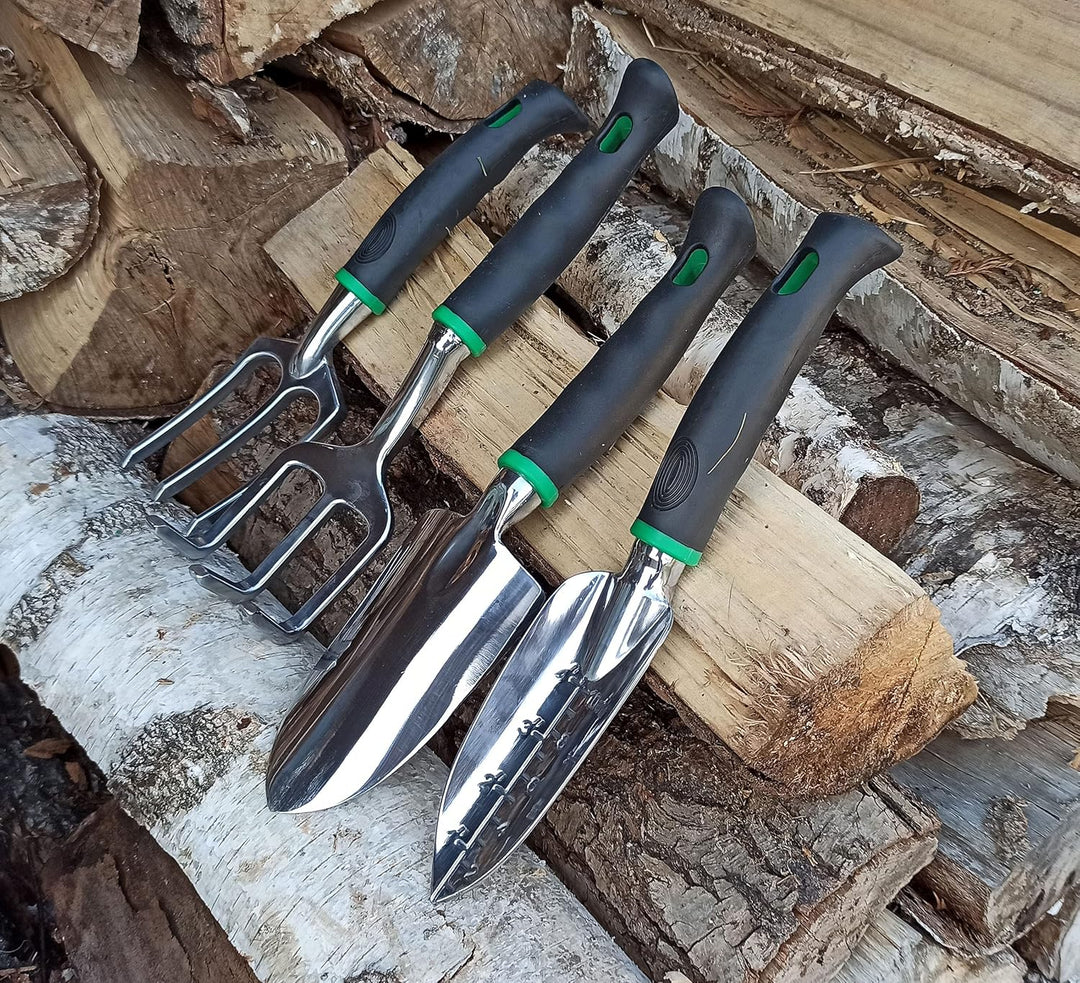 Gartenwerkzeug Pflanzset Gartengeräte Set aus Edelstahl Handrechen Handkelle Pfanzkelle (Set 1), Set