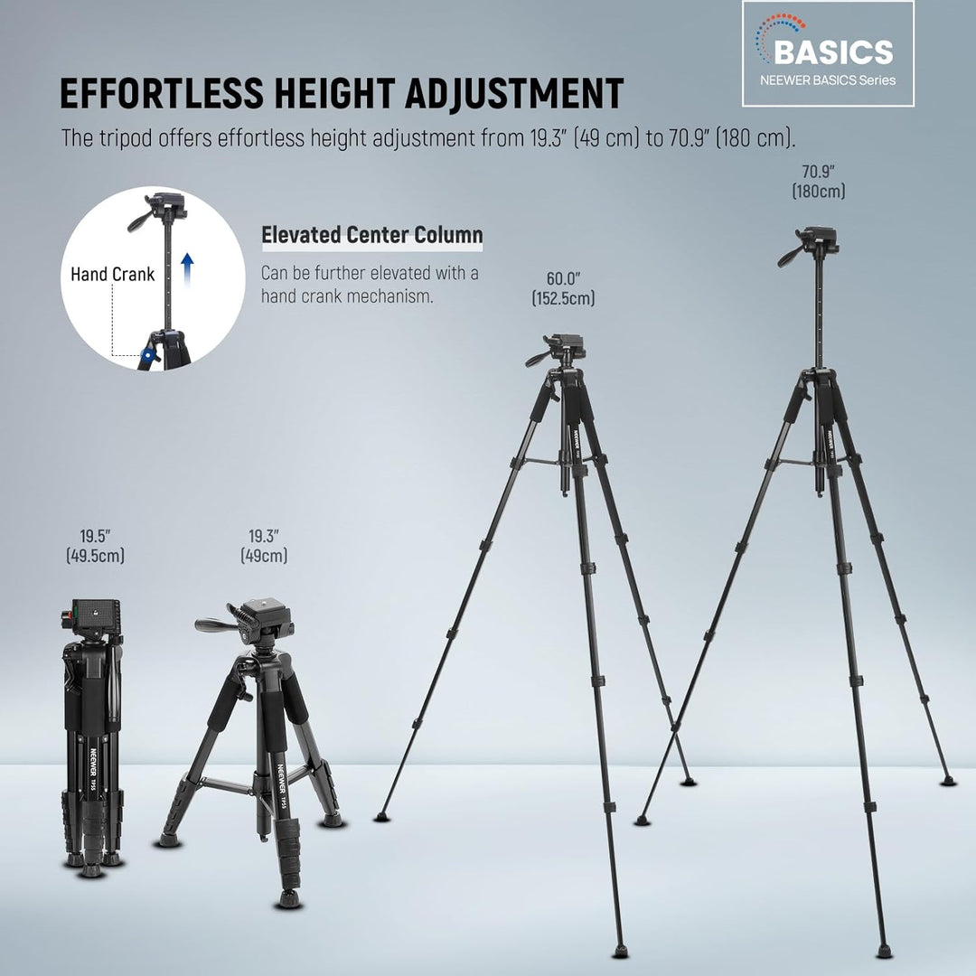 NEEWER Basics Kamera Stativ, 71'' Tripod mit Handyhalterung, kompatibel mit iPhone für Videoaufnahme