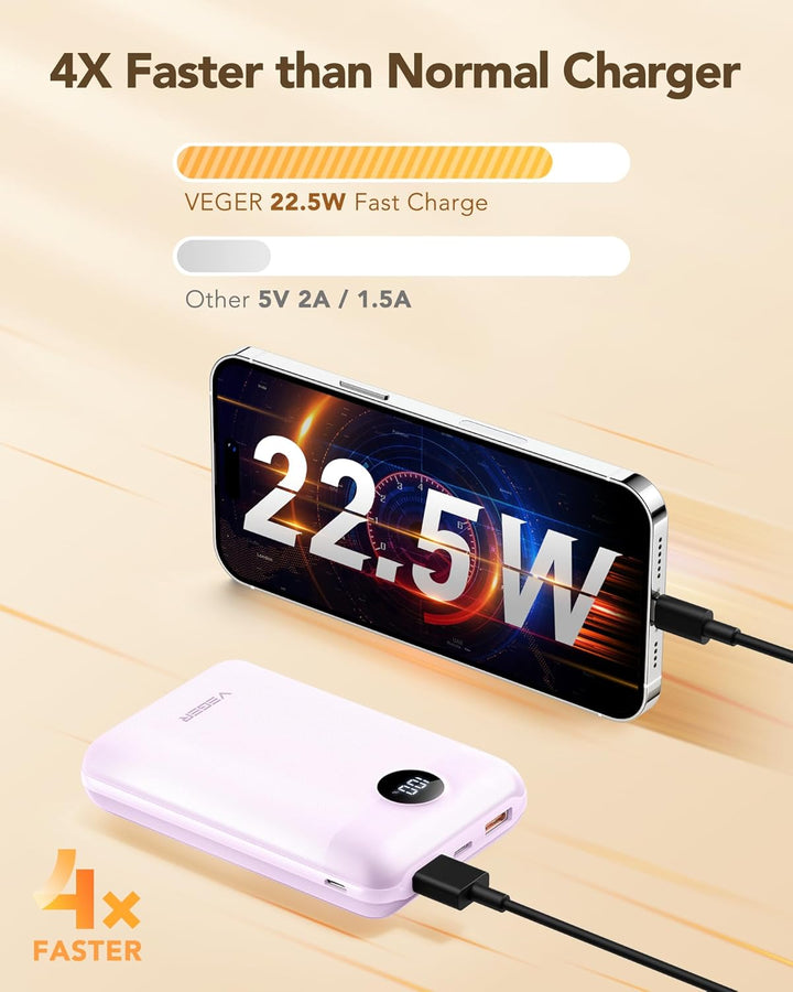 VEGER Power Bank 20000mAh klein 22.5W, Powerbank USB C Schnelles Aufladen Externe Handyakkus PD/QC3.