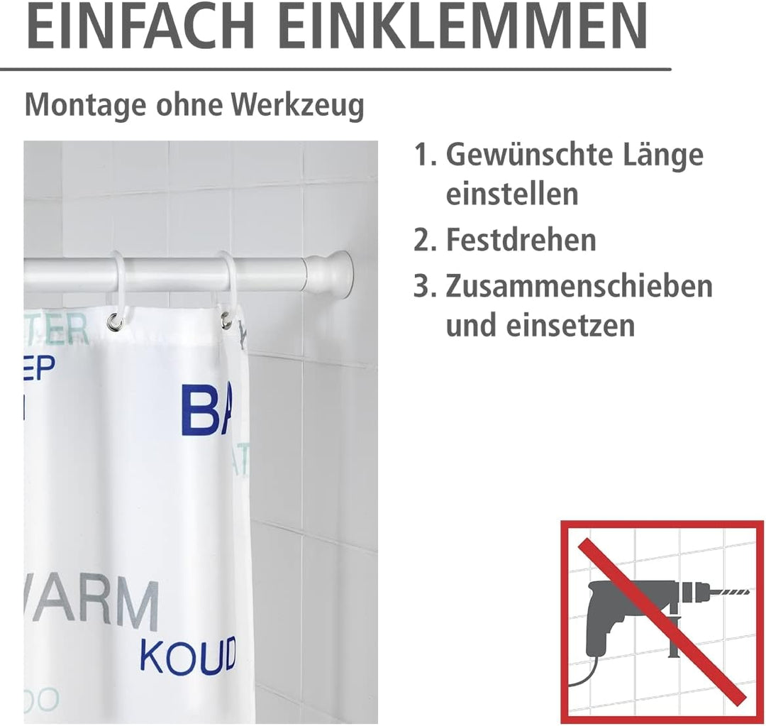 WENKO Teleskop-Duschstange, ausziehbare Duschvorhangstange zum Klemmen ohne bohren,aus rostfreiem &