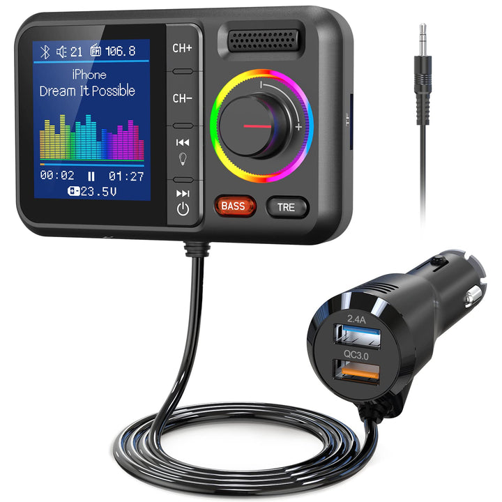 Nulaxy Bluetooth Adapter Auto FM Transmitter Bluetooth V5.0 Grosser Bildschirm Unterstützung für Han