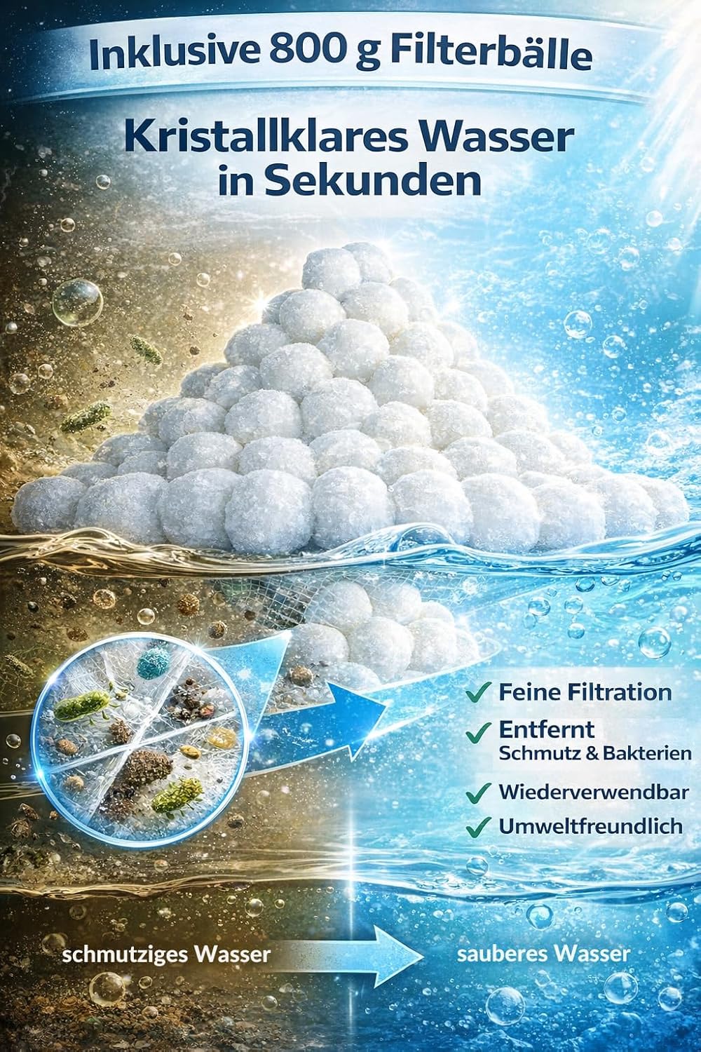 Verda Sandfilteranlage Pumpe 13200 l/h 550W Pool Filterpumpe 1000g inkl. Filterbällen 12m Förderhöhe