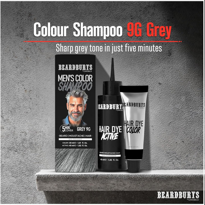 Beardburys Farbshampoo für Bart und Schnurrbart Grau 9G – Semipermanente Haarfarbe für Herren – 5 Mi