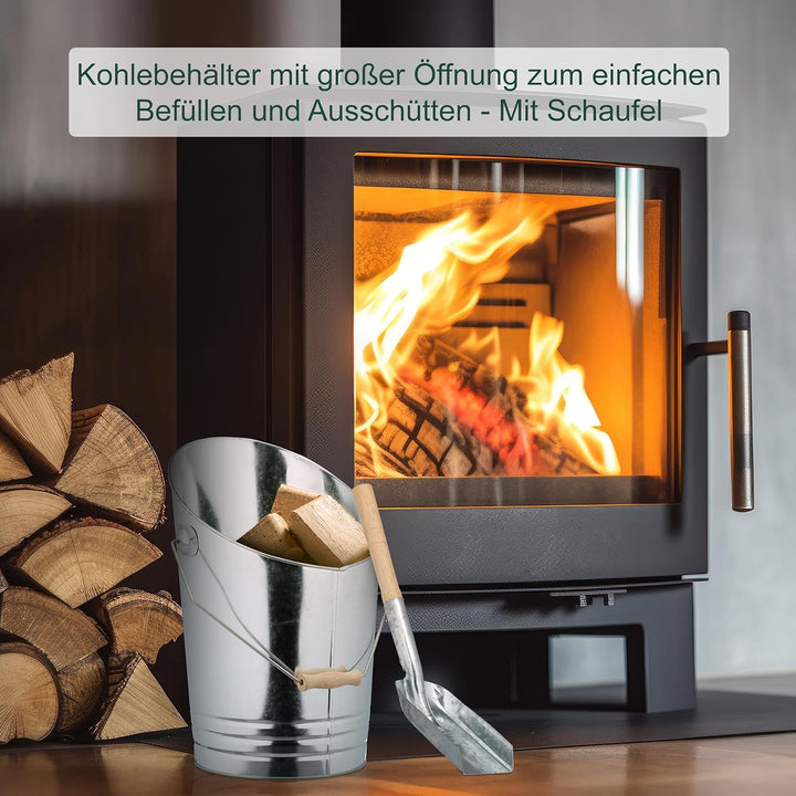 Relaxdays Kohleneimer, Schaufel, 10 Liter, Kohle, Pellets, Briketts, Kaminzubehör, Ascheeimer mit He
