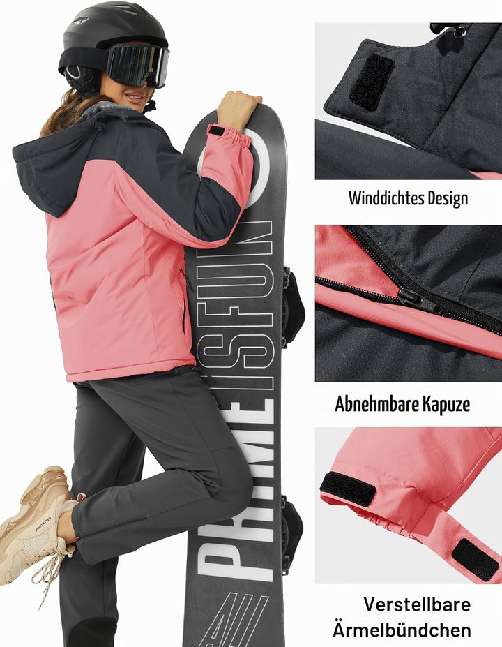 MAGCOMSEN Winterjacke Damen Skijacke mit Fleece Parka Winter Softshell Jacke Ski Snowboardjacke Wass