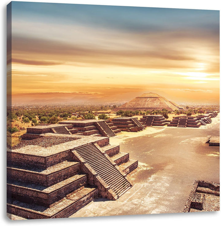 Pixxprint Maya Tempel Mexico als Leinwandbild/Grösse: 70x70 cm/Wandbild/Kunstdruck/fertig bespannt,