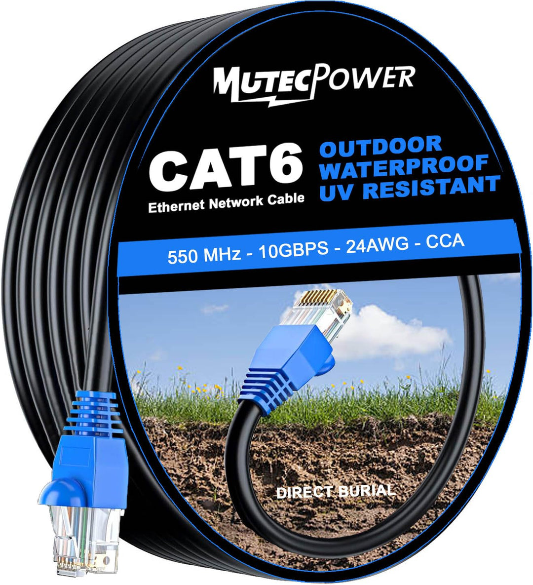 MutecPower CAT6 30m Aussen Verwendung wasserdicht - CCA - Direct Burial Ethernet Netzwerkkabel - 250