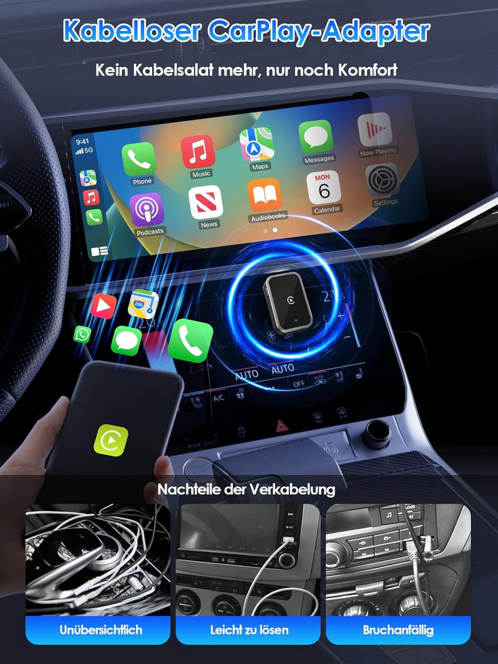 Wireless CarPlay Adapter – PARPAT Kabellose Umwandlung via USB/Type-C, Kompatibel mit iPhone, Stabil