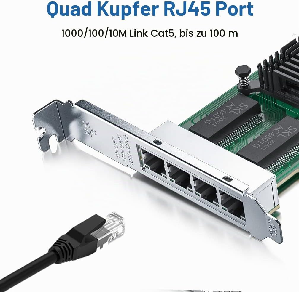 H!Fiber.com 1.25G NIC,Quad RJ45 Ports,Ethernet Netzwerk-Karte,1.25GbE CNA,SPEC Equal zu I350-T4,mit