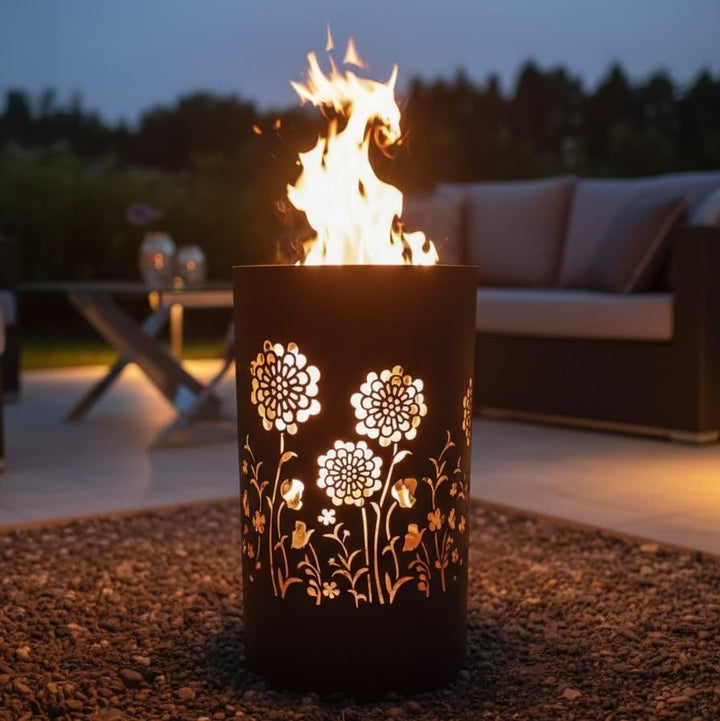 TiKo-Design Feuertonne - Lagerfeuertonne - Feuerkorb mit Flower Power Motiv – Verleihen Sie Ihrem Ga