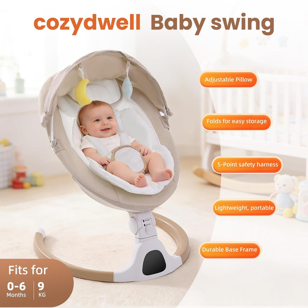 Babywippe Elektrisch, 0–6 Monate, max. 9 kg, Tragbares Neugeborenes Babyschaukel Indoor mit Bluetoot