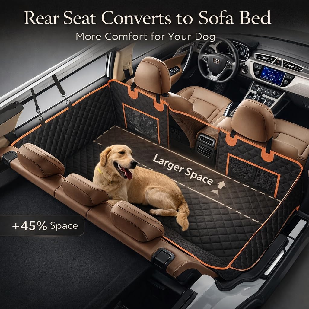 Hundedecke Auto Rückbank Fester Boden(131.8*62.99cm), [Breitere Grösse & Metallclip] Kofferraumschut