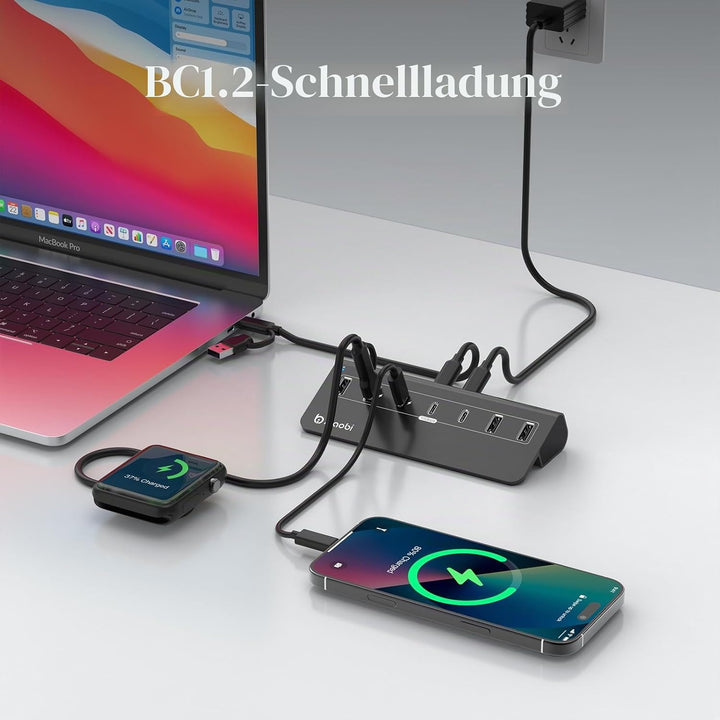 USB Hub mit Netzteil, 7 Port USB Hub 3.2 Gen 2, 10 Gbps USB Verteiler mit Netzteil 5V 3A Powered USB