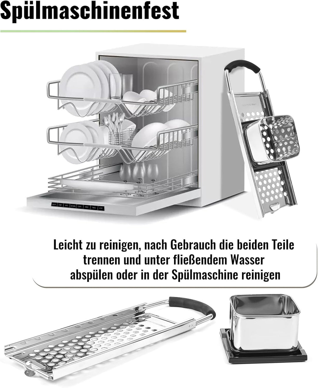 Spätzlehobel,Spätzlepresse mit Gummigriff,Spätzlereibe aus hochwertigem Edelstahl spülmaschinenfest,