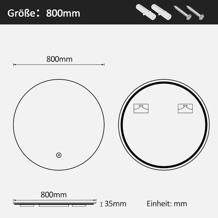 Boromal LED Badspiegel Rund 80x80cm Spiegel mit Beleuchtung LED Spiegel mit Licht Runder Badezimmers