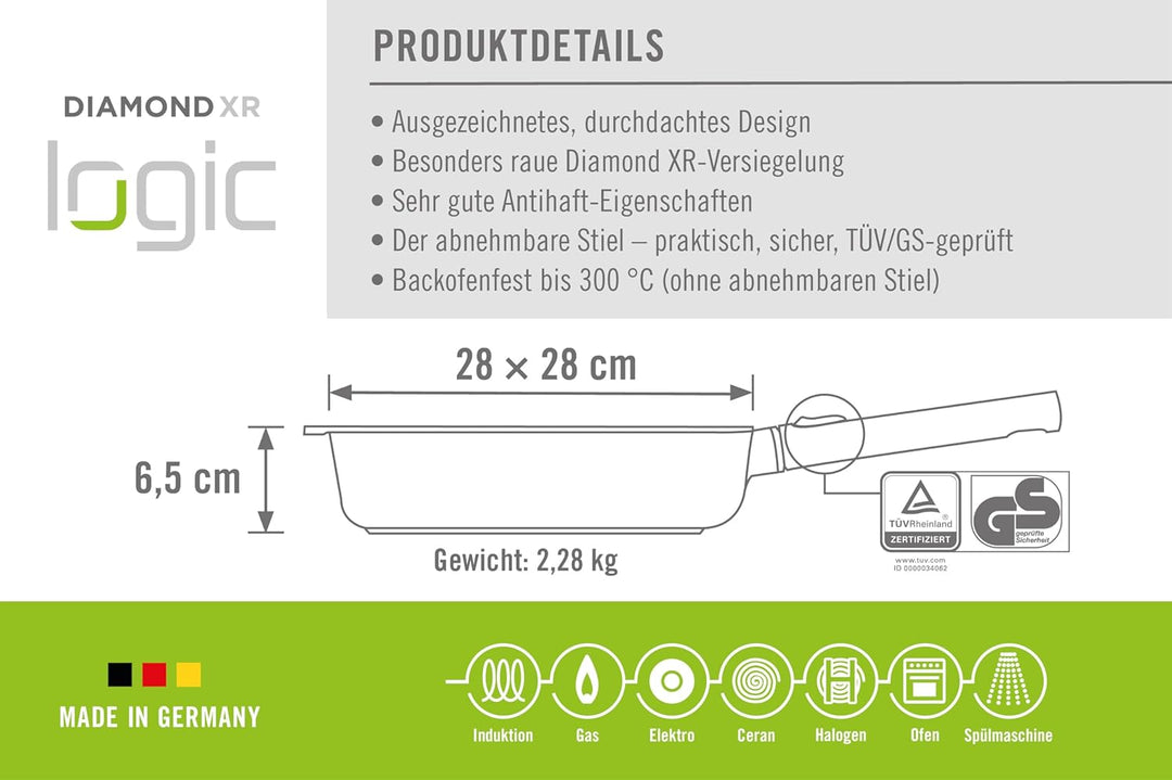 Woll Diamond Logic XR Pro Gusspfanne, viereckig - Induktiv -, 28 cm x 28 cm, 6.5 cm hoch, mit abnehm