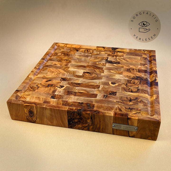 DAS OLIVENHOLZBRETT® Exklusives Mosaik Schneidebrett Mit Saftrille - Hirnholzbrett Aus Olivenholz -