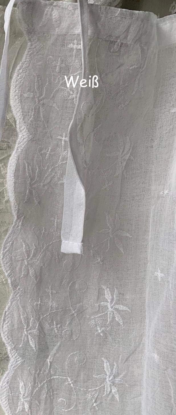 LillaBelle Gardinen Schal Kaya WEIss 1 x 130x250 cm BxH(L) Bestickt Shabby Vintage Landhaus Bandaufh